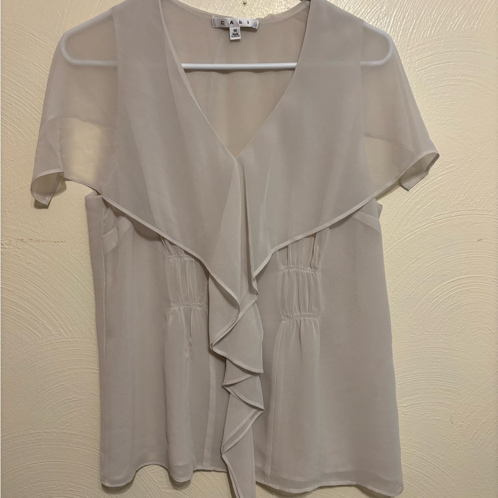 CAbi Soft Cream Ruffle Front Blouse